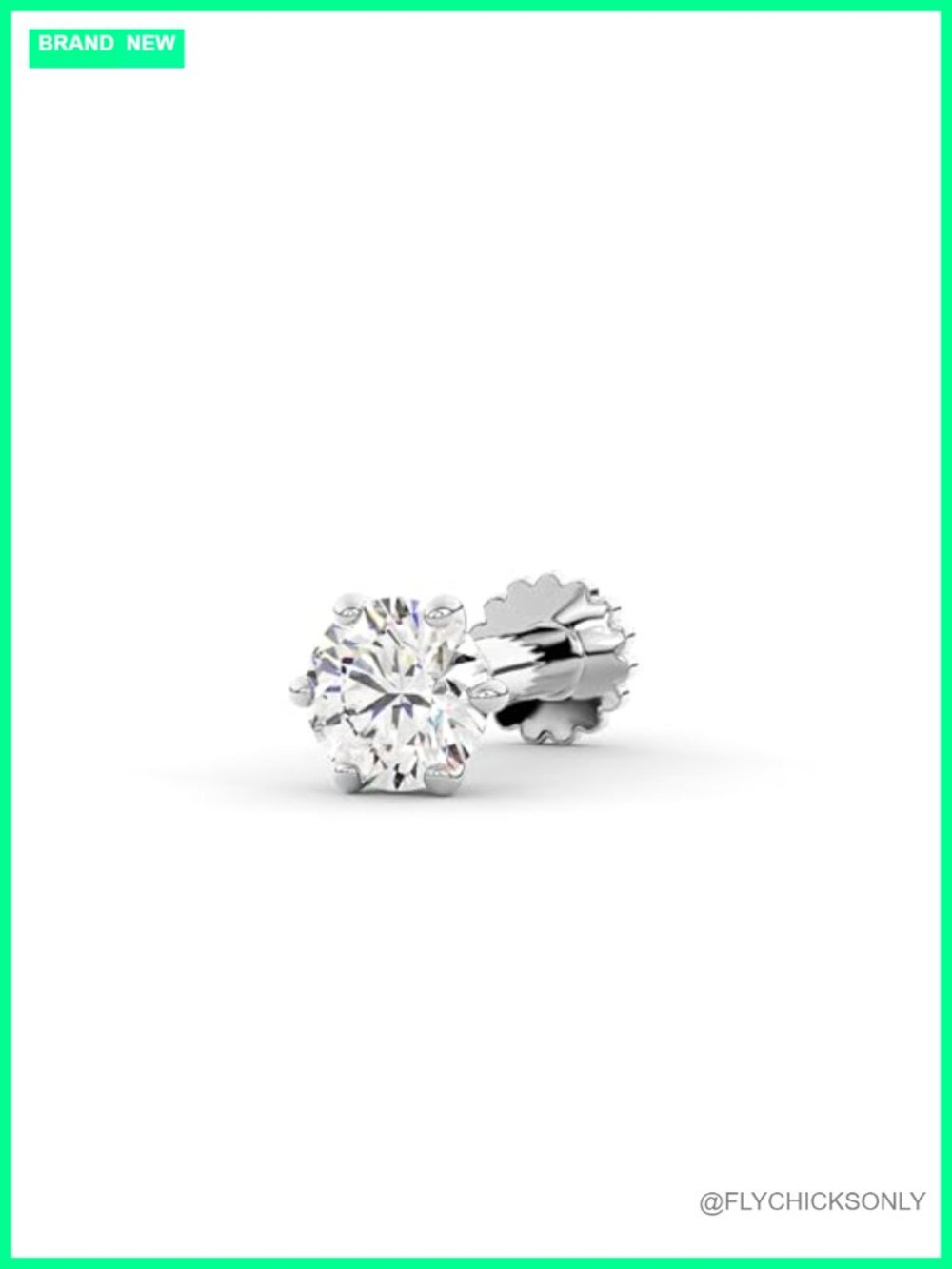14K White Gold Diamond Nose Stud Labret Monroe Screw Back Piercing